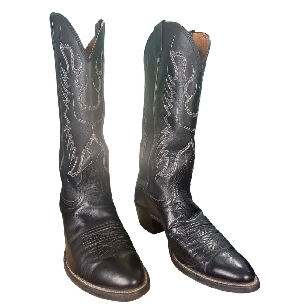 Vintage Nocona Men’s Black Leather Western Cowboy Boots Size US 8 D
